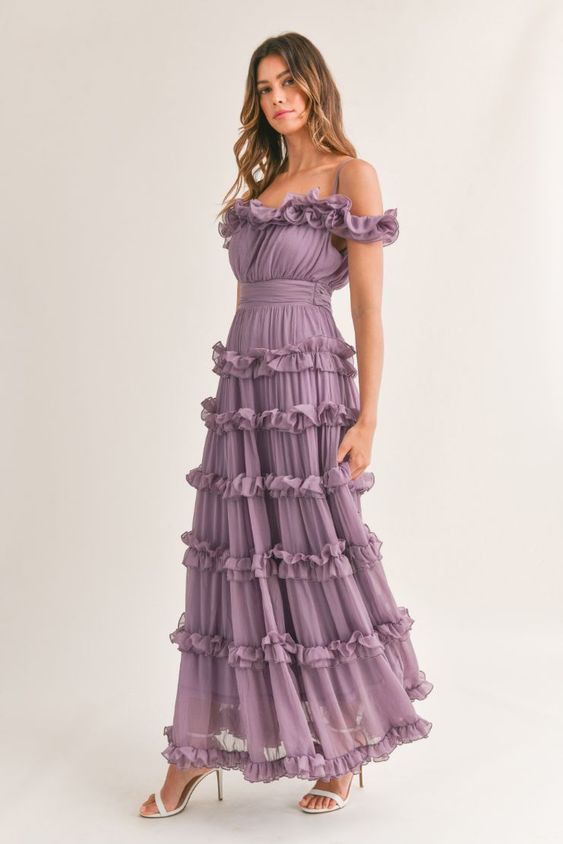 Lavender Ruffle Maxi Dress